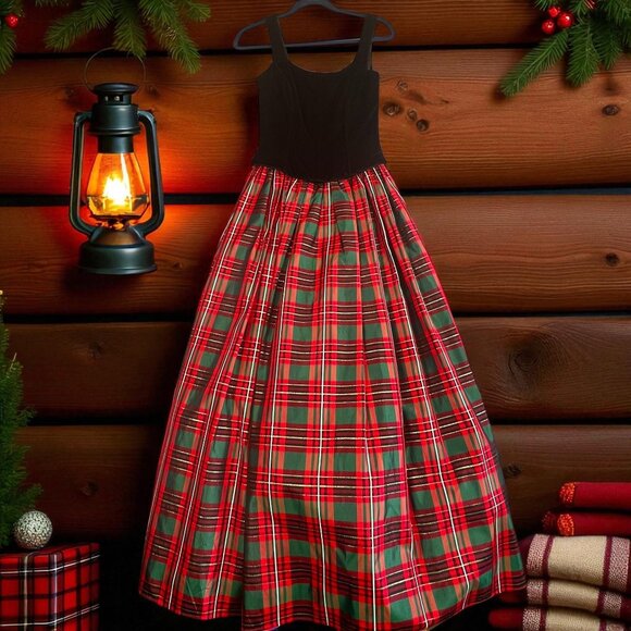 VTG Scott McClintock Christmas Dress Womens Velvet Plaid Holiday